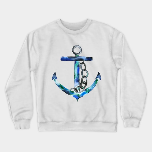 blue green anchor watercolor Crewneck Sweatshirt by colorandcolor